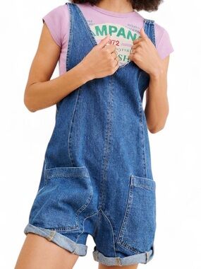 We The Free by Free People Blue Denim High Roller Shortalls